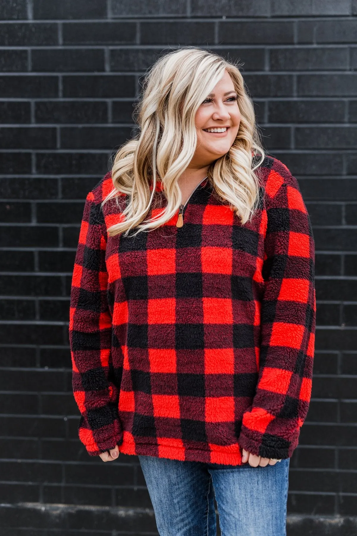 1/4 Zip Sherpa Pullover- Buffalo Plaid