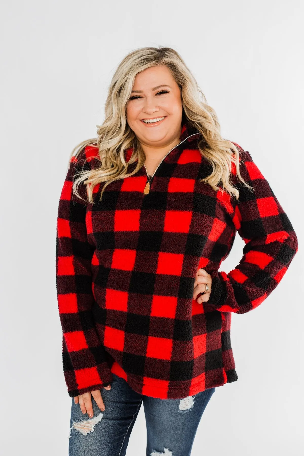 1/4 Zip Sherpa Pullover- Buffalo Plaid