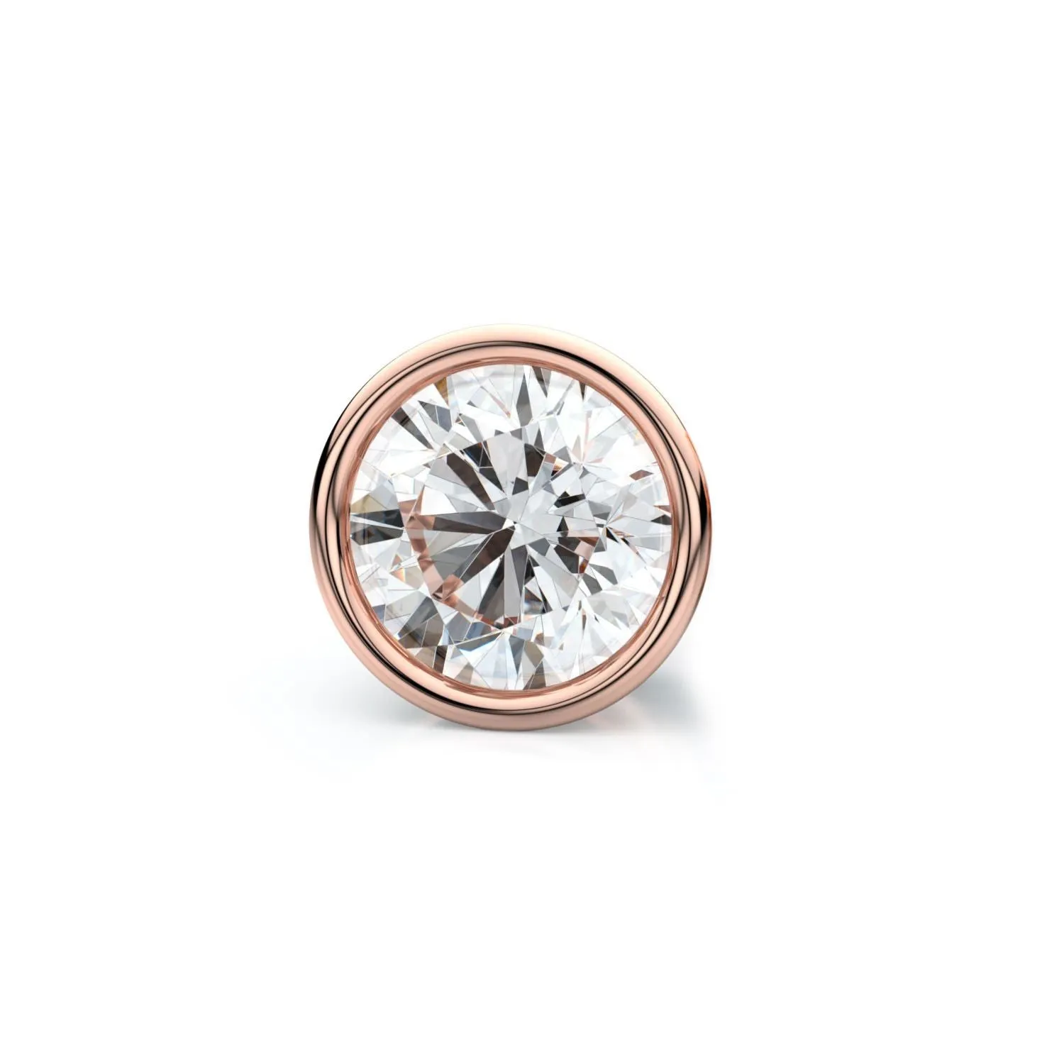 14k Rose Gold Bezel Round Diamond Single Stud Earring 0.25ctw (4.1mm Ea), J-k Color, Si Clarity