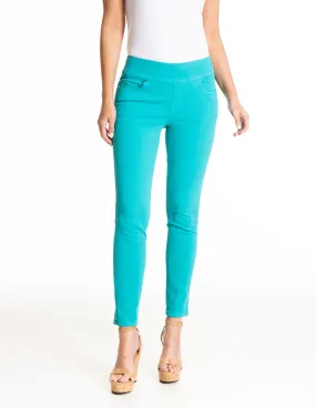 4 WAY STRETCH PULL ON SKINNY ANKLE JEAN - Bright Turquoise