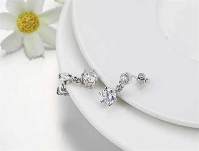 925 Sterling Silver Luxury CZ Diamond Necklace Earrings and Ring Wedding Jewelry Set