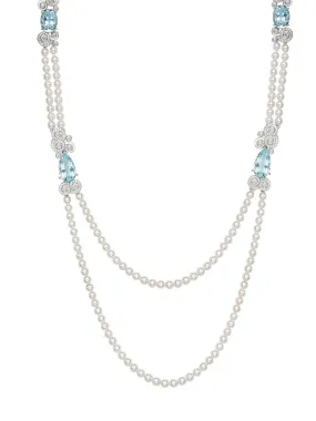 A Family Journey Geneva Aquamarine Pearl Platinum Necklace