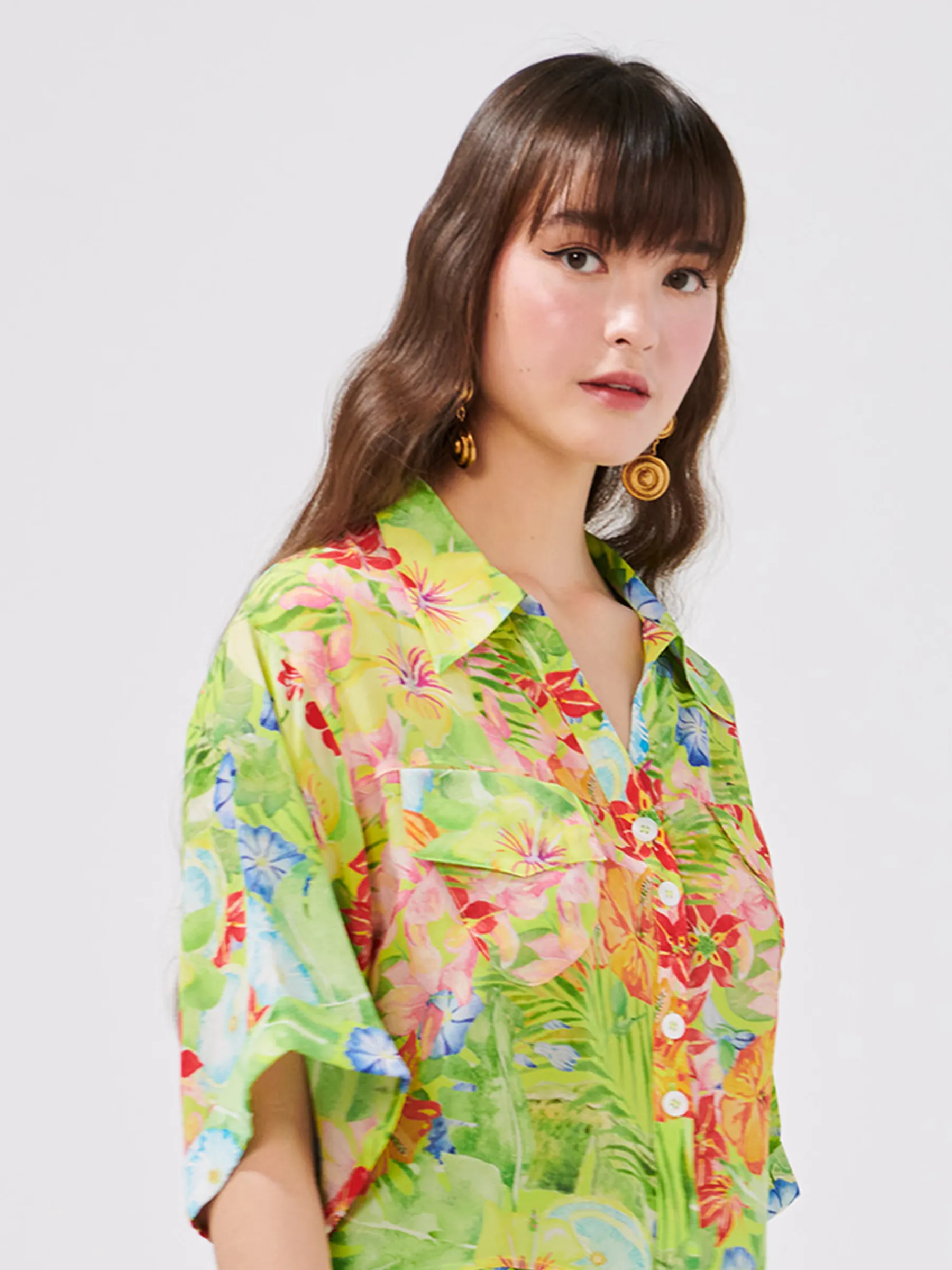 Abundant Blooms Silk Blouse Chartreuse