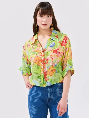 Abundant Blooms Silk Blouse Chartreuse