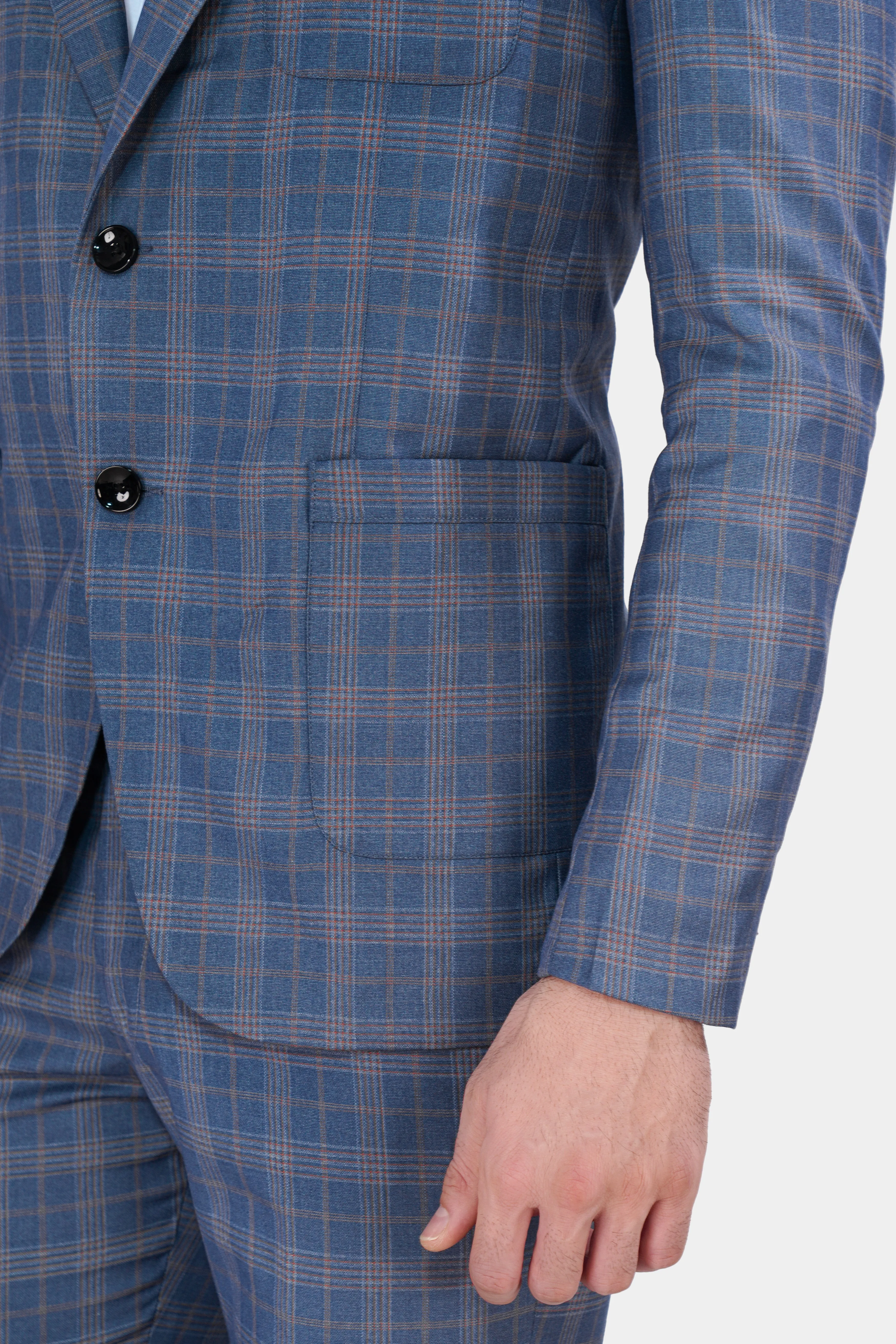 Alaskan Blue and Nevada Brown Plaid Wool Rich Designer Blazer