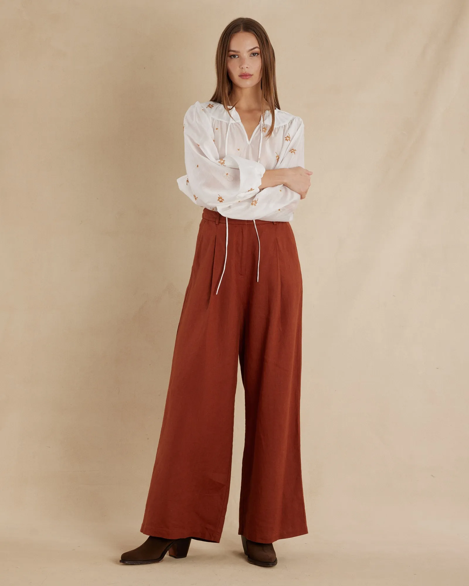 Alexandra Linen Pant - Rust