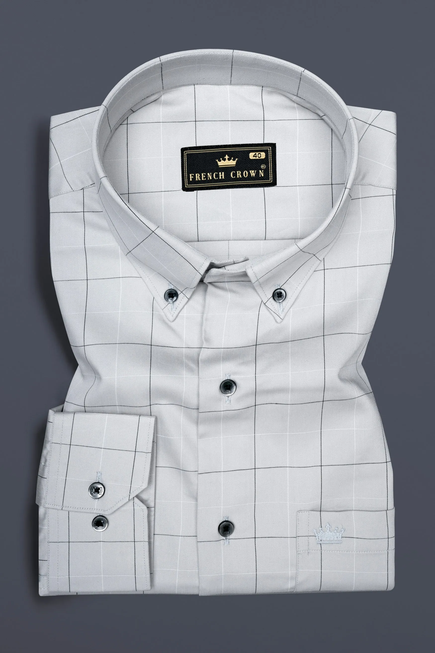 Aluminium Gray Windowpane Twill Cotton Shirt