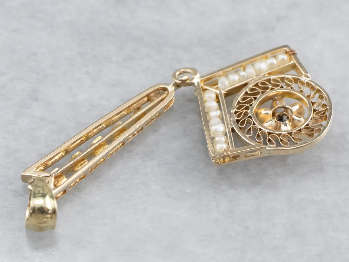 Antique Sapphire Seed Pearl Gold Lavalier Pendant