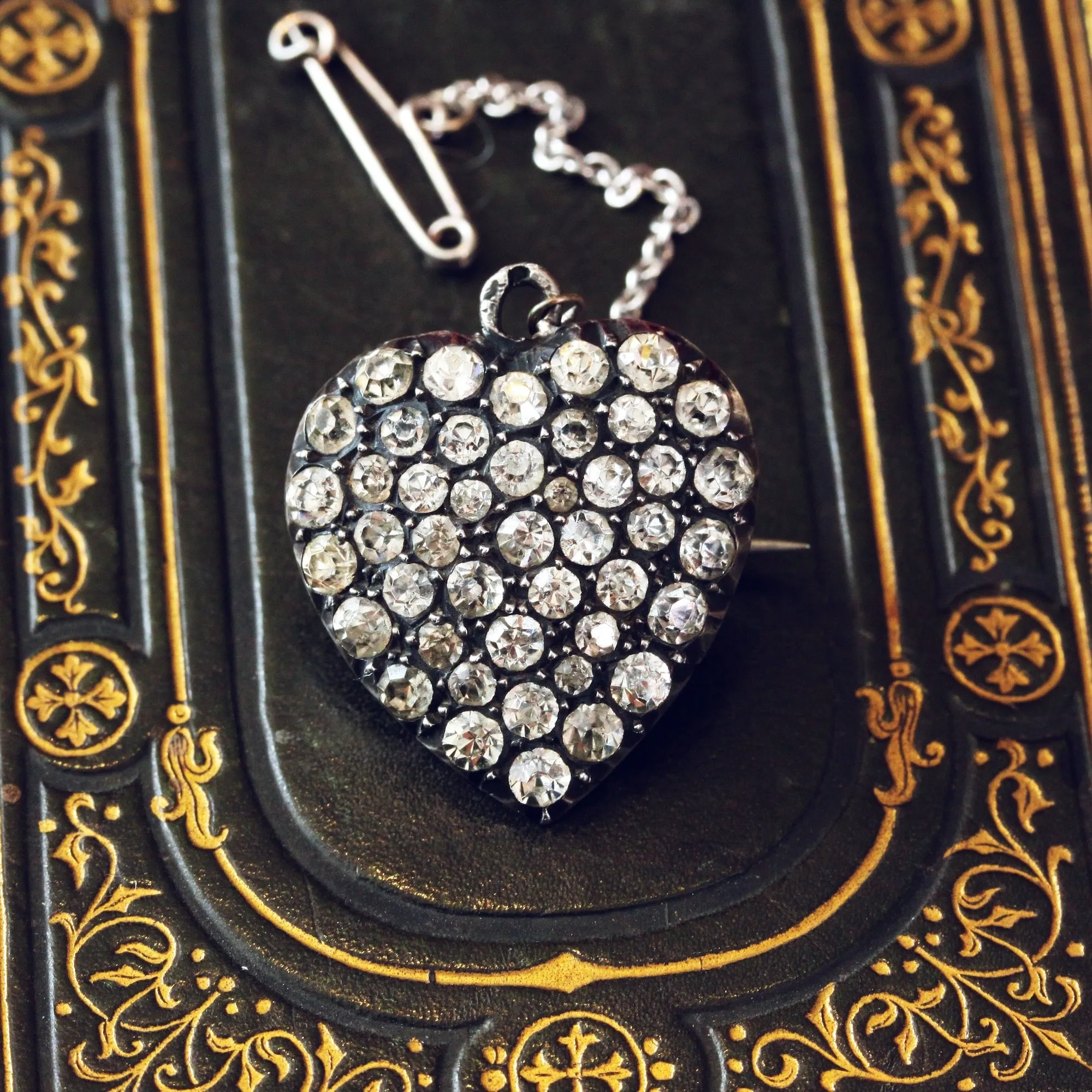 Antique Victorian Sparkled Heart Brooch