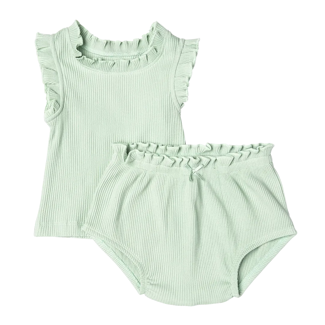 Baby Girls Organic Ruffle Rib 2-Piece Set - Frosty Green