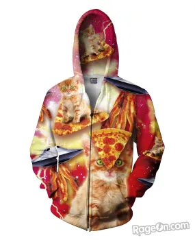 Bacon Pizza Space Cat Zip-Up Hoodie