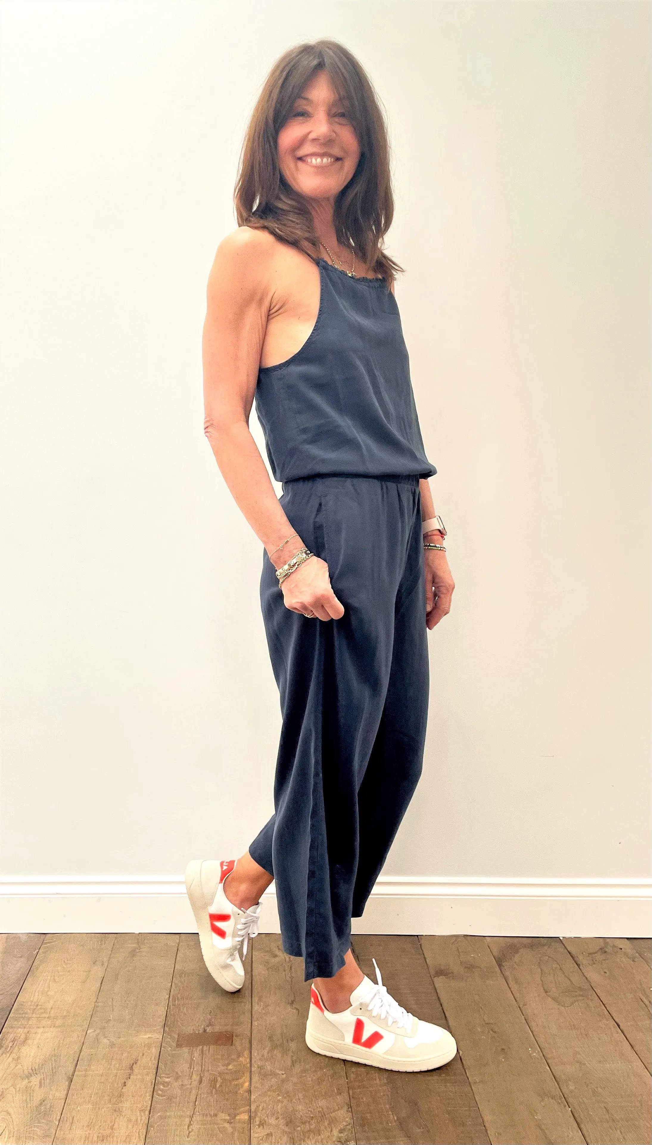 BD Fray Neck Wide Leg Jumpsuit 6416 in Endless Sea