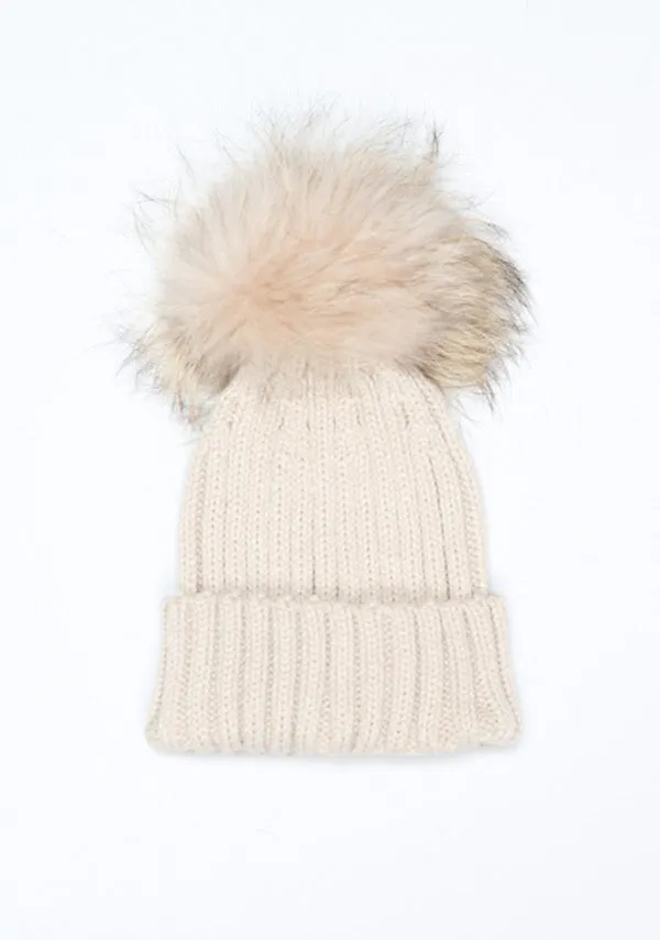 Beige Oat PomPom Hat