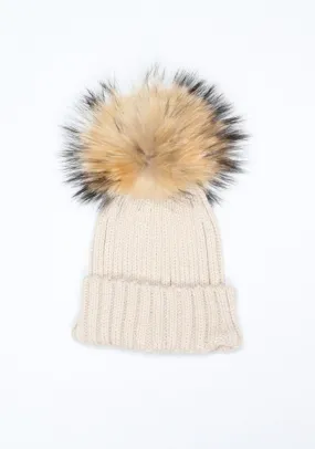 Beige Oat PomPom Hat