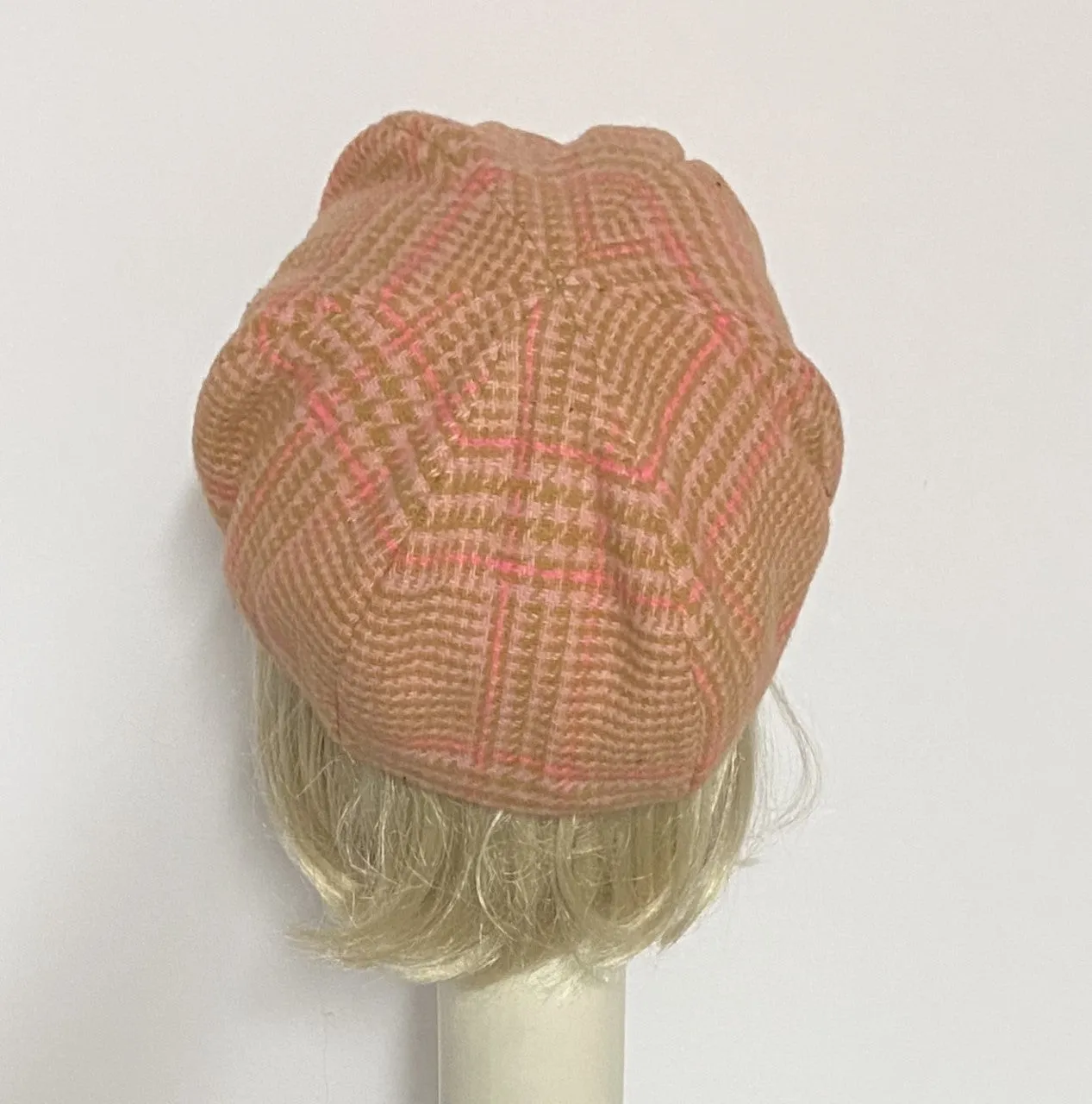 Beret Hat Pink Plaid