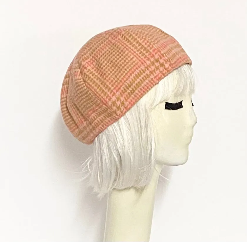 Beret Hat Pink Plaid