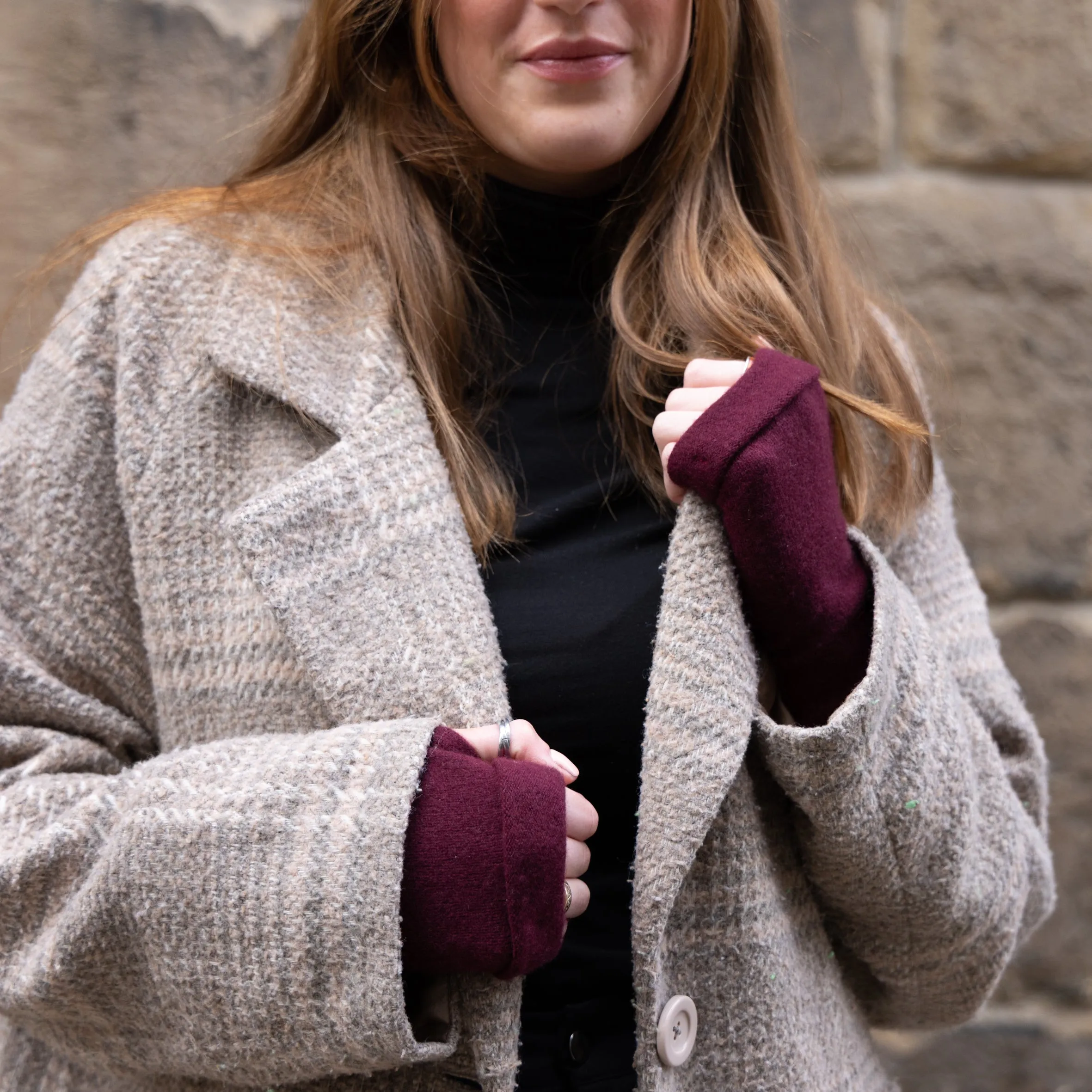 Berry Cashmere Fingerless Gloves