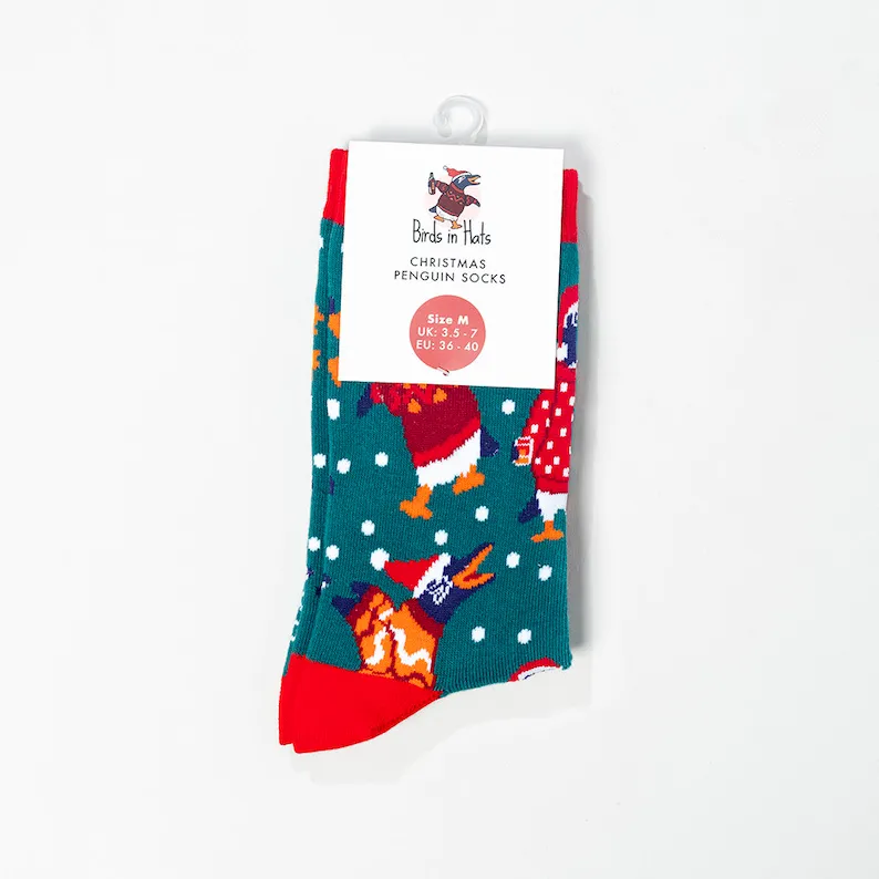 Birds in Hats Christmas Penguin Socks - Various Sizes*