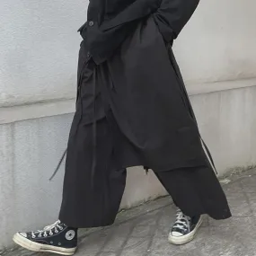 Black Fake Two Piece Goth Aesthetic Wide Leg Pants