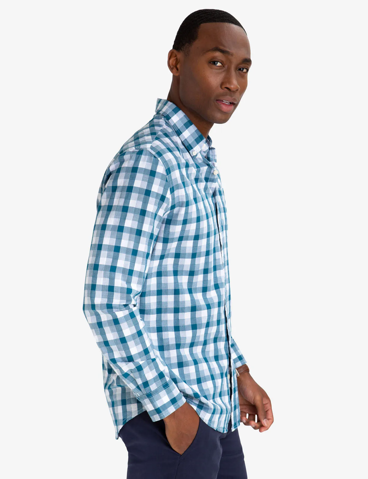 BLACK MALLET CLASSIC FIT DOBBY PLAID SHIRT