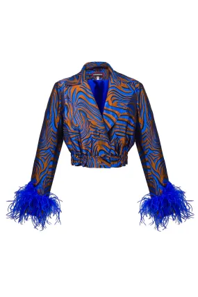 Blue Marilyn Jacket With Feathers