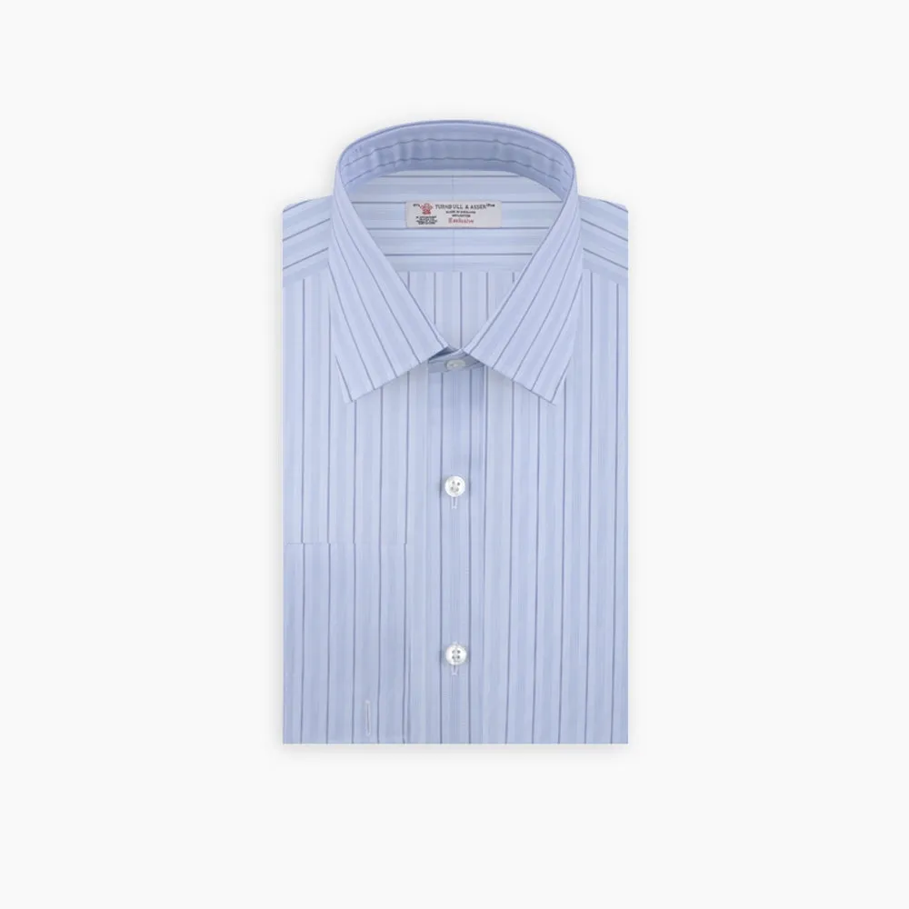 Blue Mixed Stripe Shirt with T&A Collar and Double Cuffs