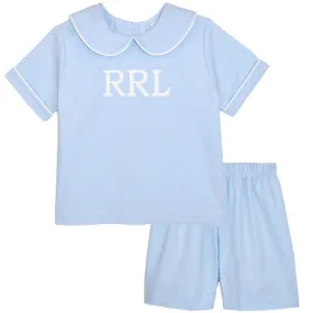 Blue Pique Boys Short Set