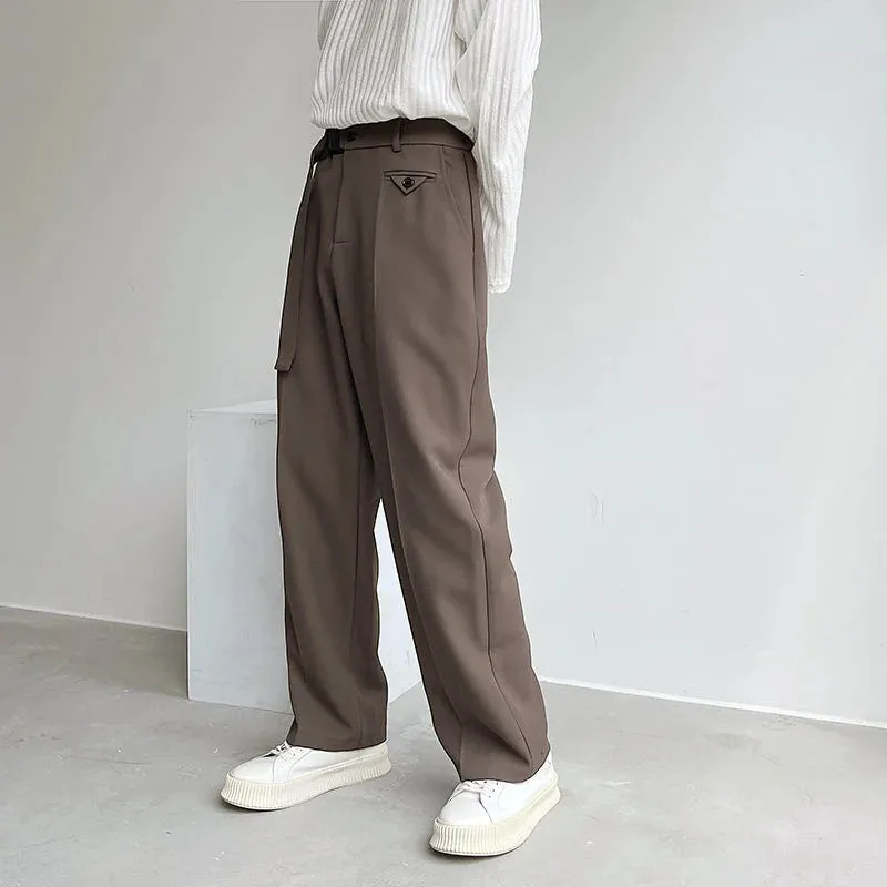 Bonsir -  Korean Menswear Fashion Sold Color Trousers Men's New Loose Mid Waist Straight Wide Leg Mopping Long Pants Tide Autumn