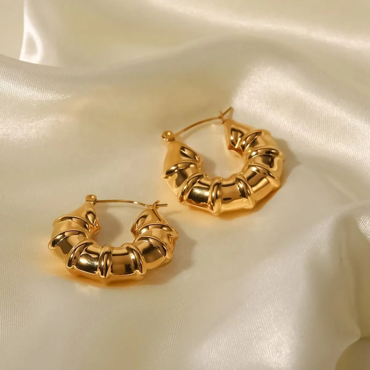 Braided Glossy 18K Gold Copper Anti Tarnish Hoop Bali Earrings for Women