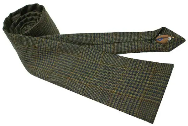 brown  prince of wales check wool necktie for men