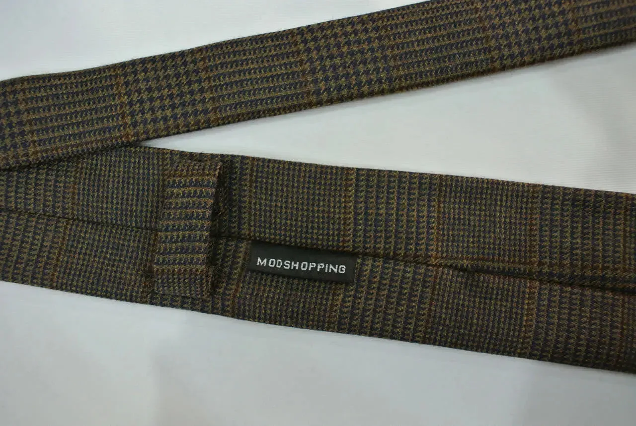 brown  prince of wales check wool necktie for men