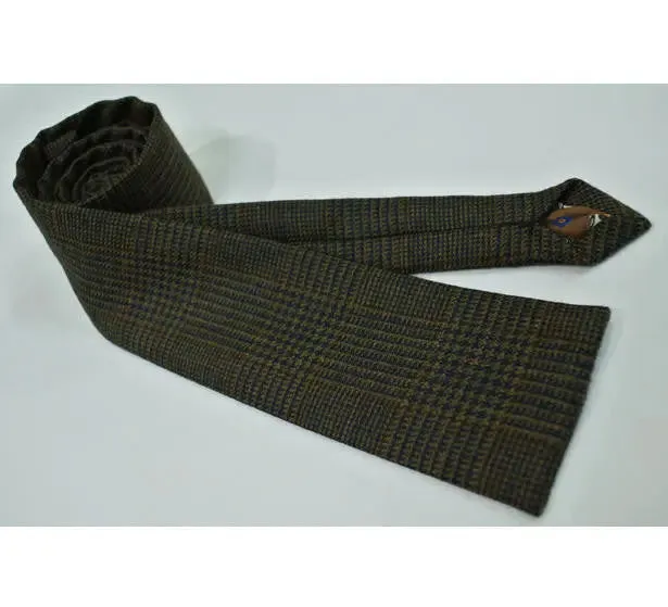 brown  prince of wales check wool necktie for men