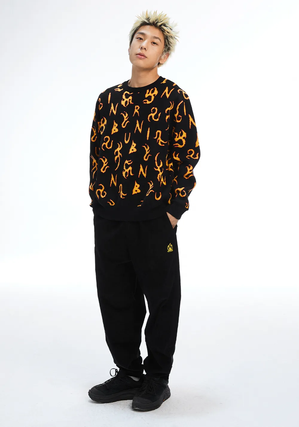 BURNIN * All-over Fire Print Sweater