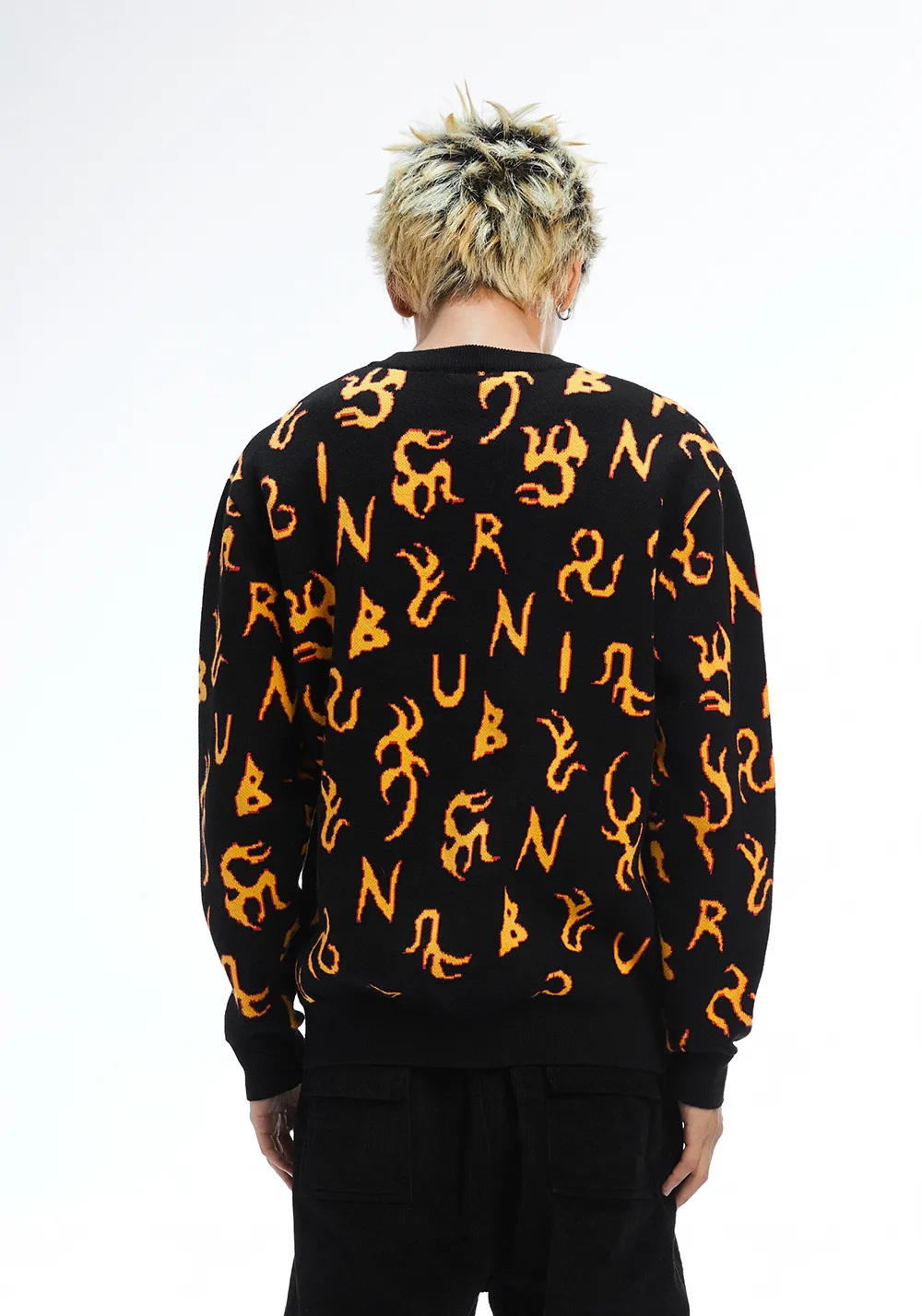 BURNIN * All-over Fire Print Sweater