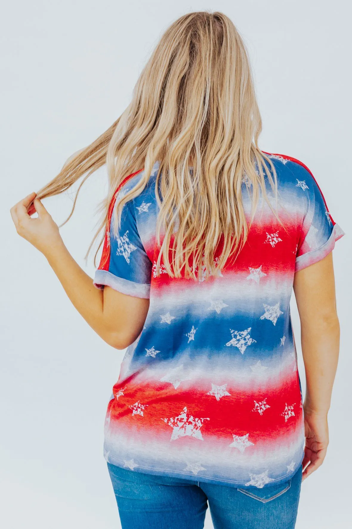 Bustin' It Up Stars and Stripes Print Short Sleeve Top in Red