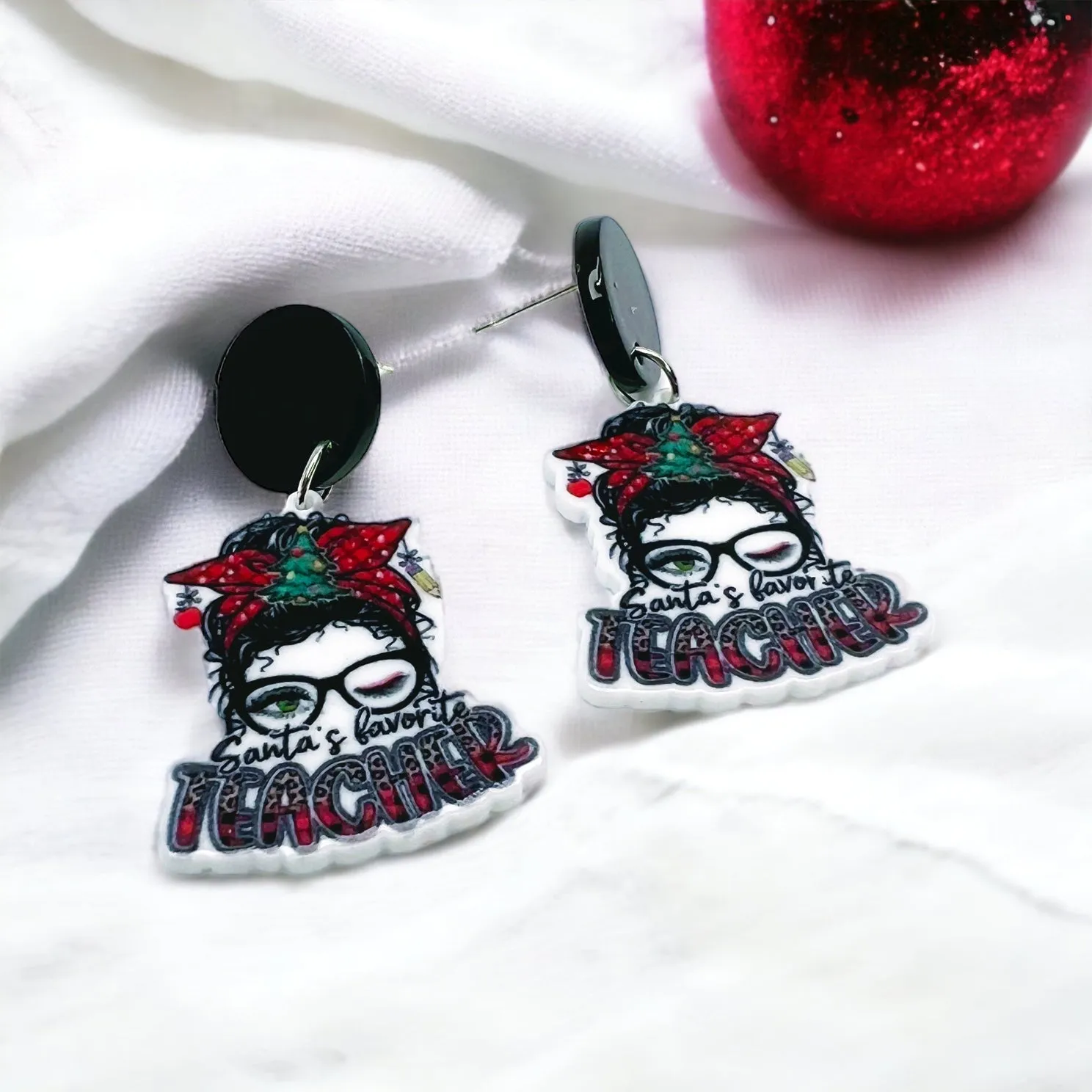 Christmas Teacher Earrings - Christmas Accessories, Back to School, Beaded Accessories