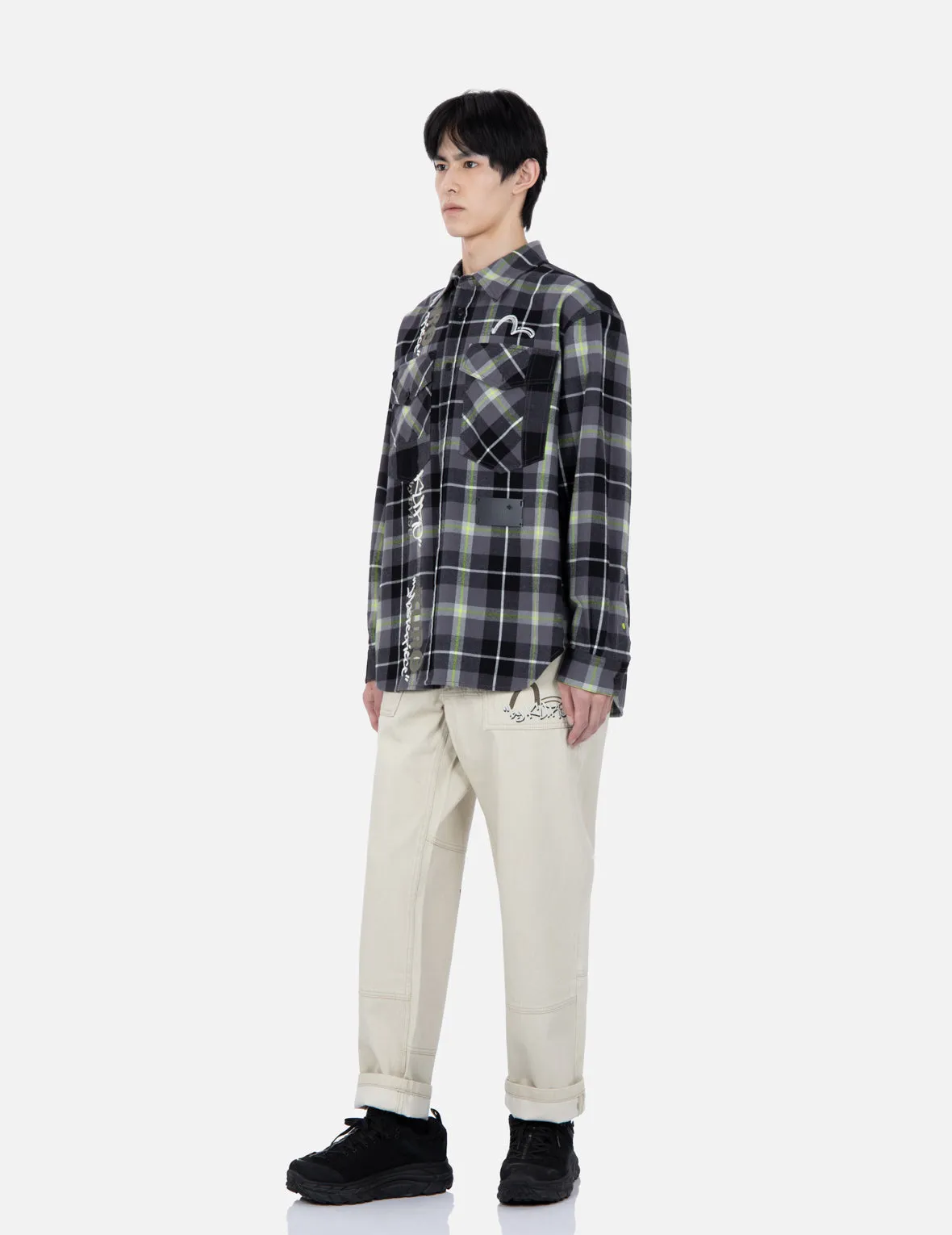 Contrast Pockets Plaid Flannel Shirt