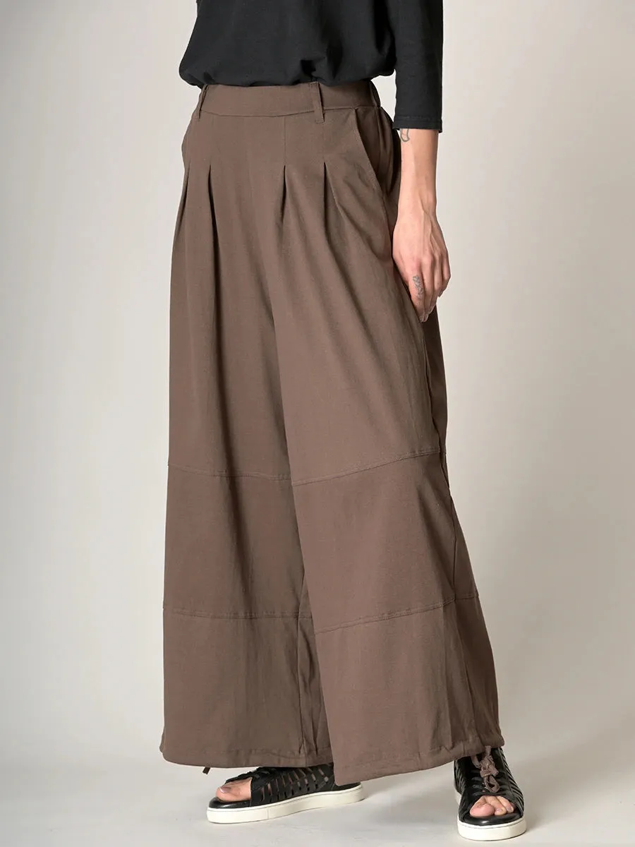 Cotton Jersey Wide Leg Trousers with Hem Drawstring