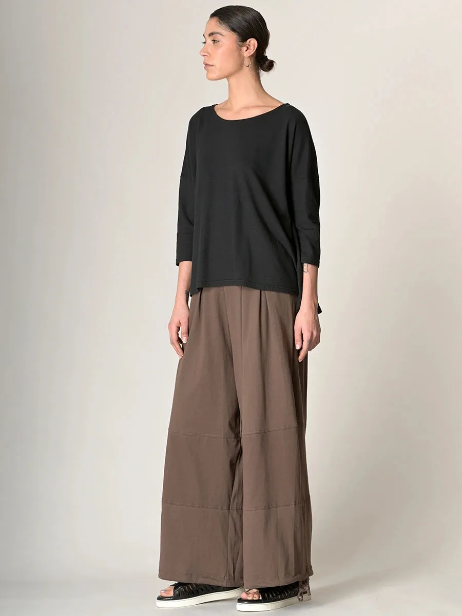 Cotton Jersey Wide Leg Trousers with Hem Drawstring