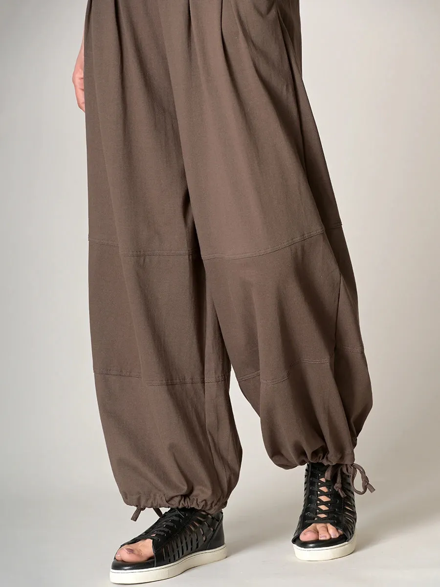 Cotton Jersey Wide Leg Trousers with Hem Drawstring