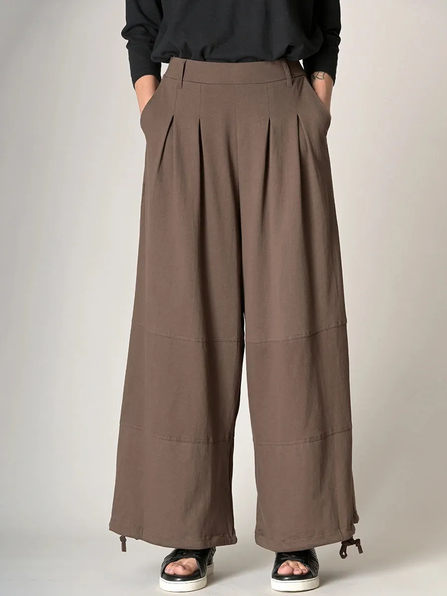 Cotton Jersey Wide Leg Trousers with Hem Drawstring