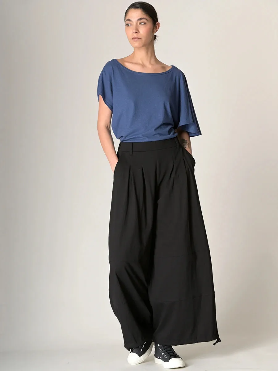 Cotton Jersey Wide Leg Trousers with Hem Drawstring