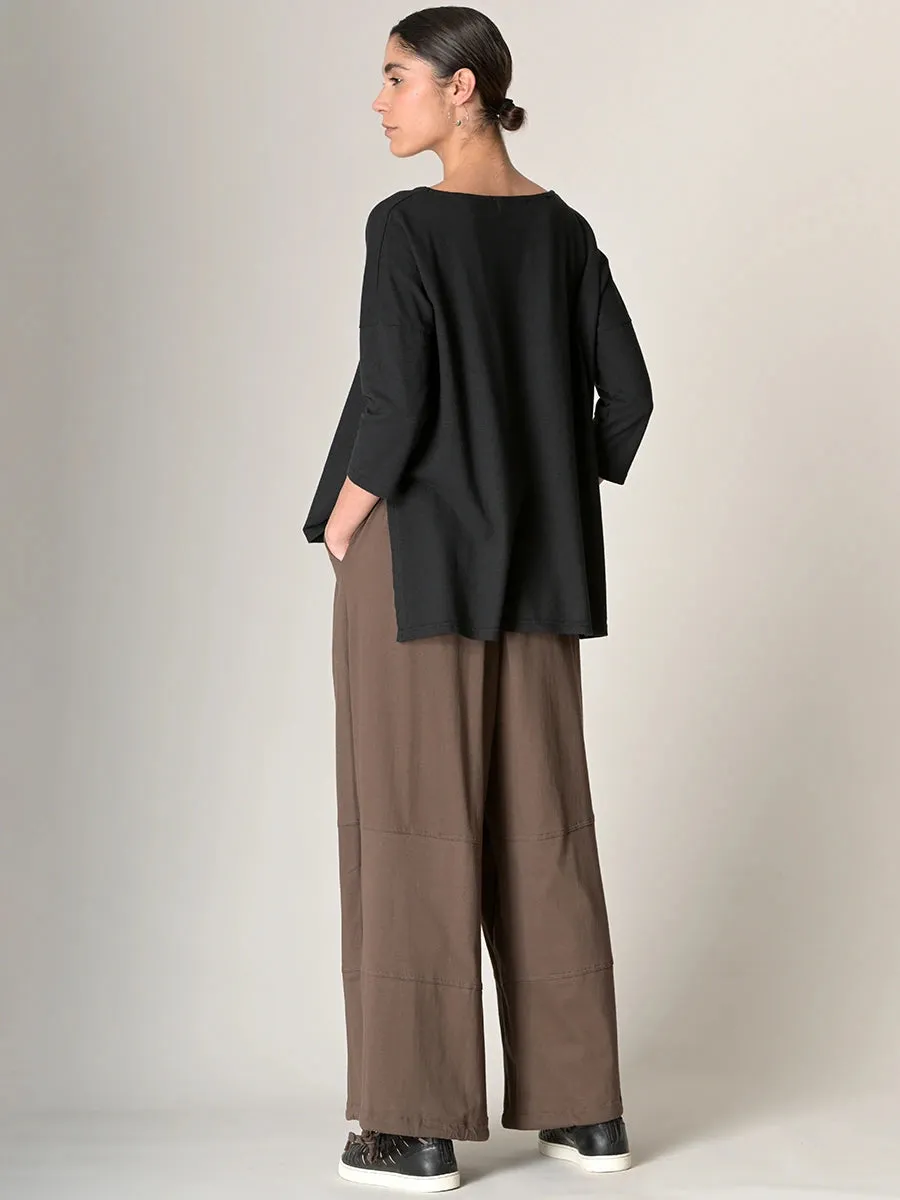 Cotton Jersey Wide Leg Trousers with Hem Drawstring