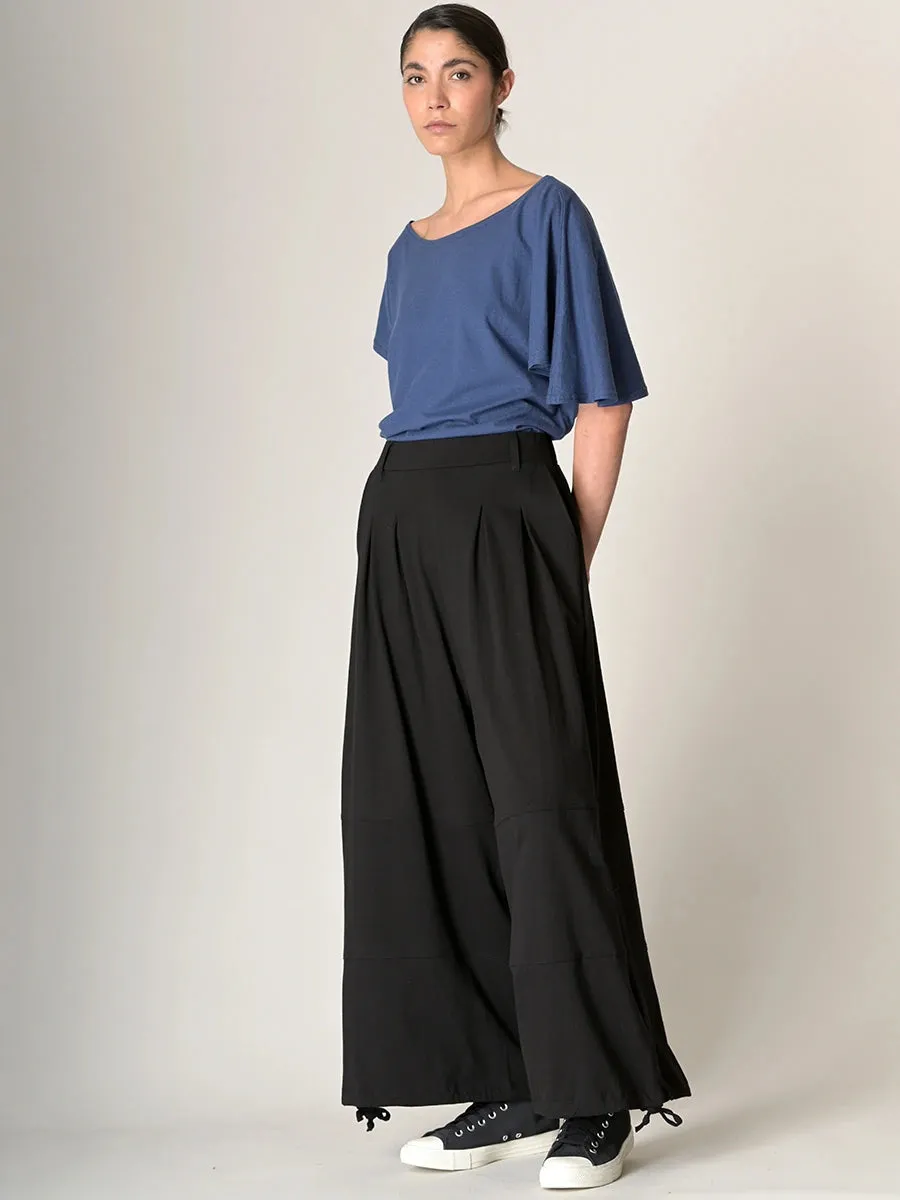 Cotton Jersey Wide Leg Trousers with Hem Drawstring