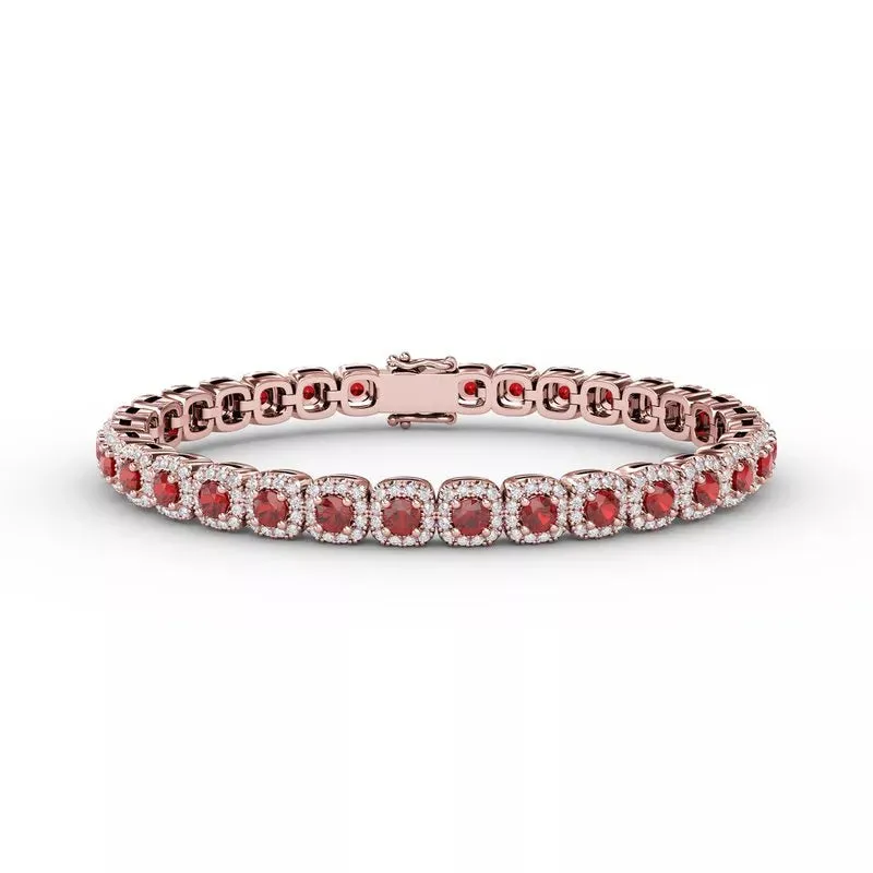 FANA Classic Cushion Cut Ruby and Diamond Bracelet B1490R