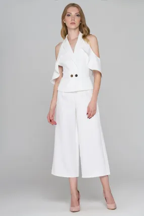 Fatima Almomen - White Ruffle Backless Two Piece Jumpsuit