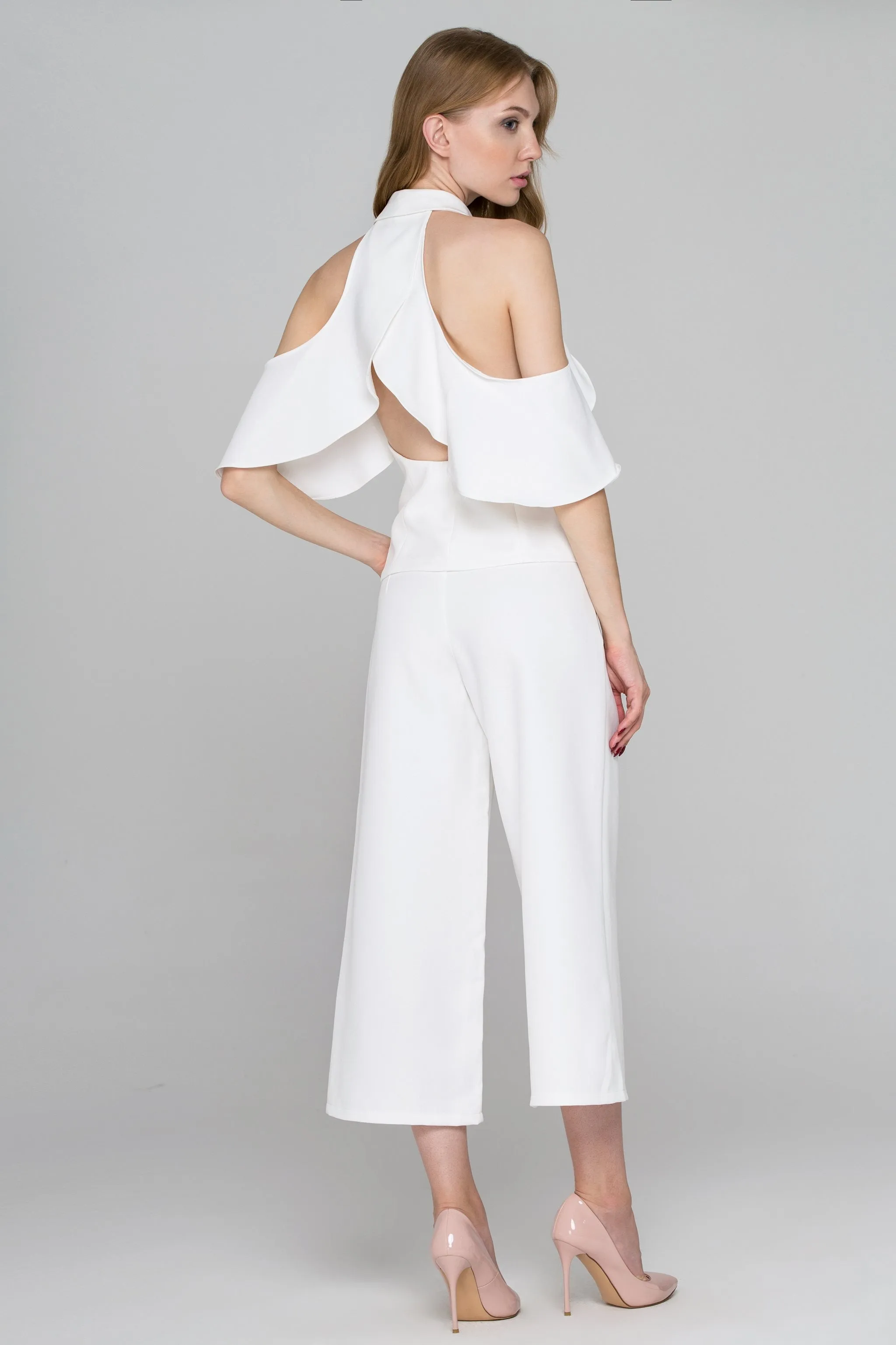 Fatima Almomen - White Ruffle Backless Two Piece Jumpsuit