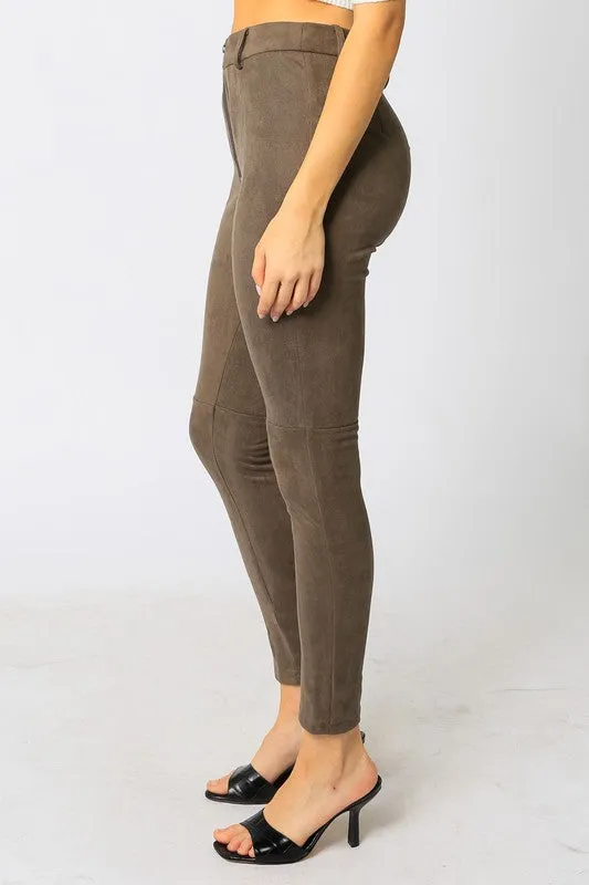 FAUX SUEDE ZIPPER LEGGINGS