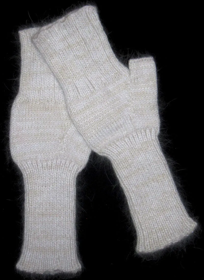 Fingerless Mitts - White Angora, Merino, Mohair, and Nylon