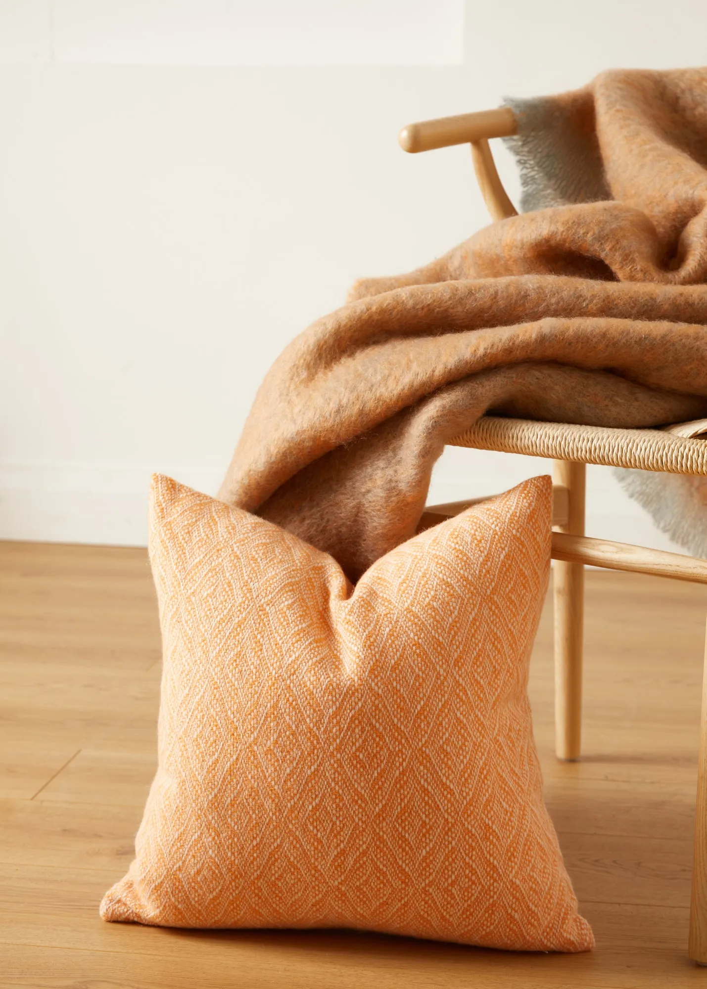 Foxford Orange and White Diamond Lambswool Cushion